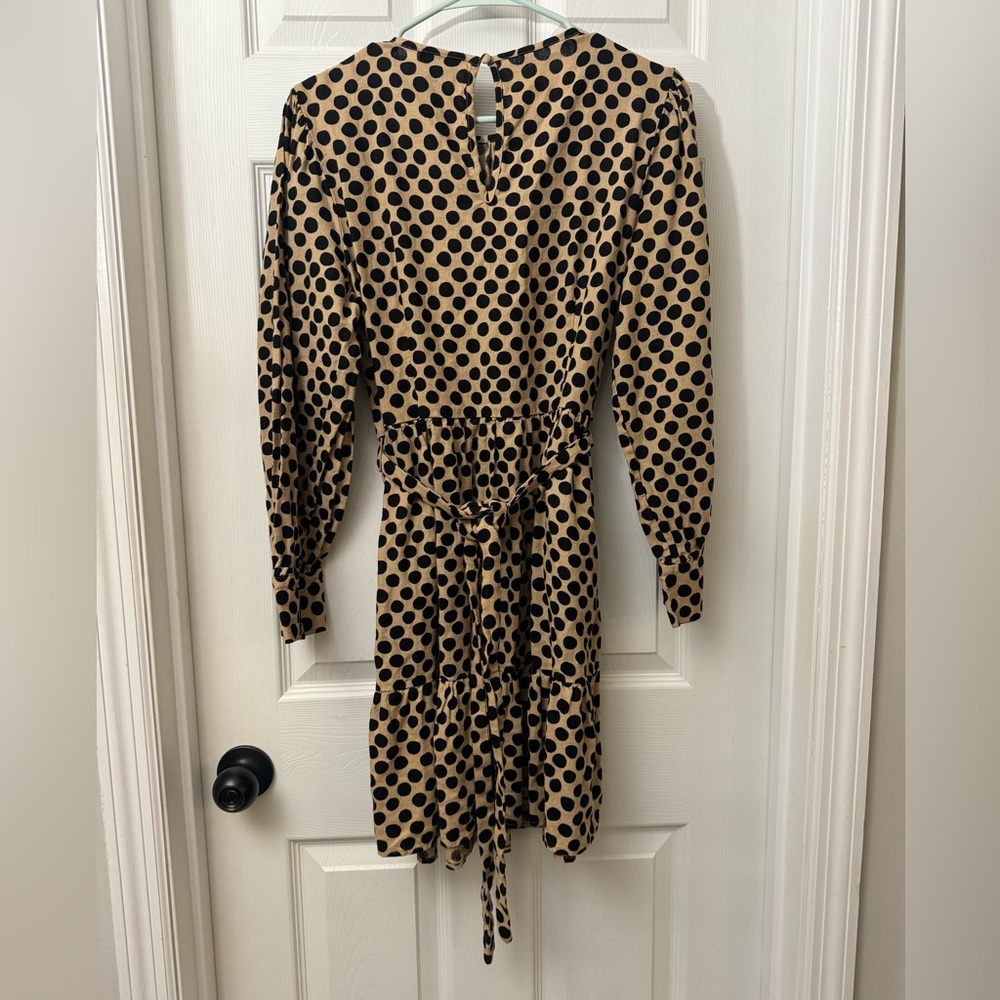 Tan polka dot long sleeves dress with pockets WHO WHAT WHERE